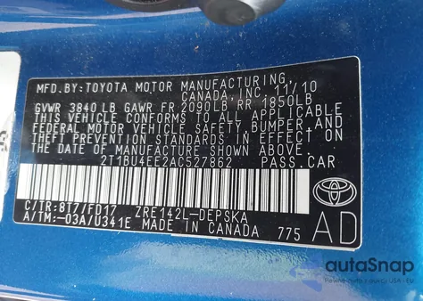 2010 Toyota Corolla S from USA, damaged, VIN 2T1BU4EE2AC527862